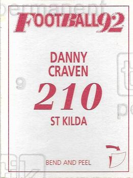 1992 Select AFL Stickers #210 Danny Craven Back